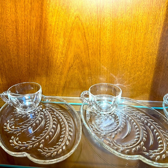 Vintage FEDERAL GLASS Luncheon Set of 4 Platters & Cups 10”x8” EXCELLENT! - Picture 7 of 7
